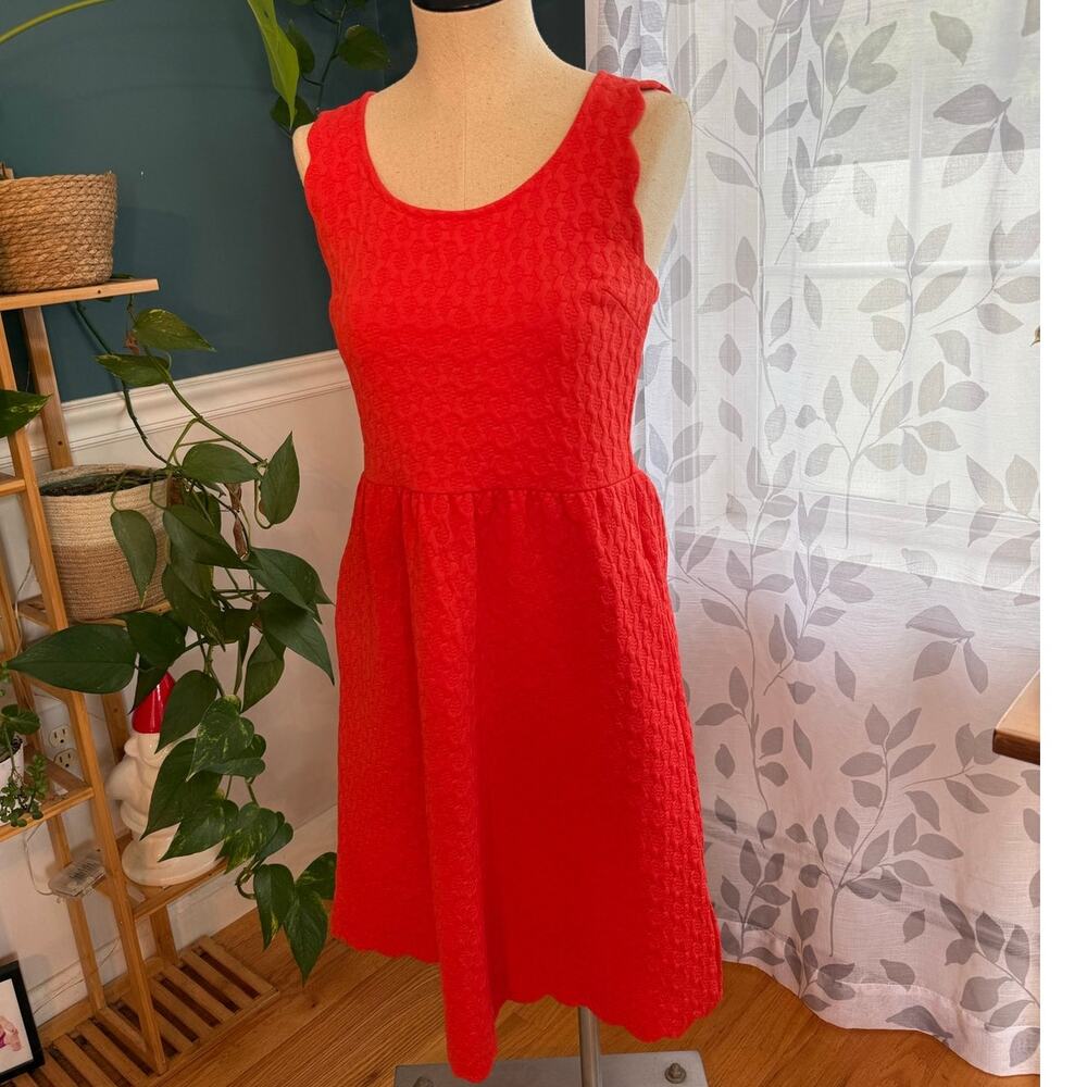 Maeve Caye Scalloped Dress from Anthropologie - small, coral